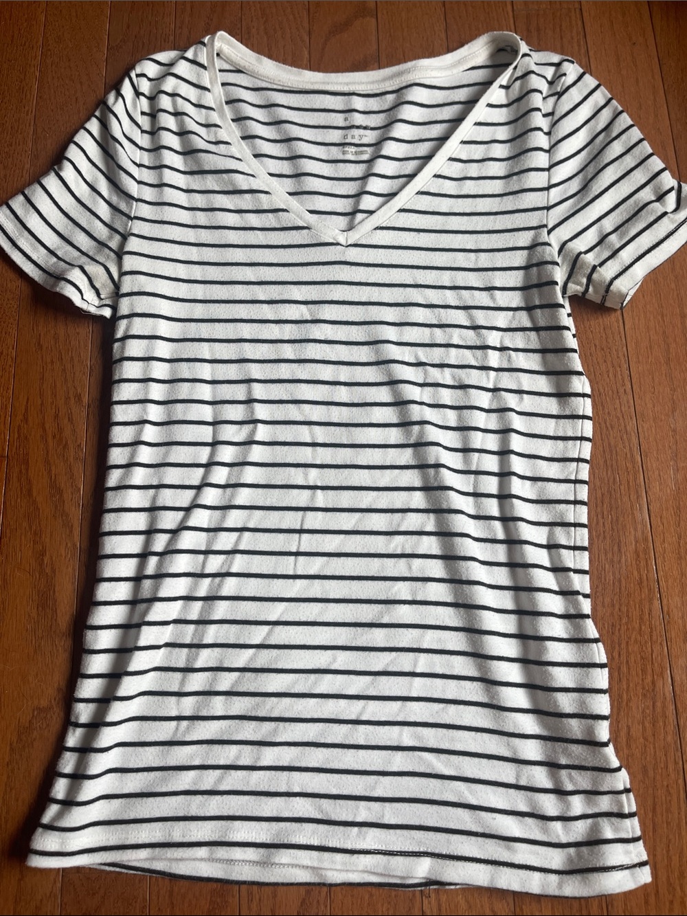 a new day White and Black Striped V-Neck Tee